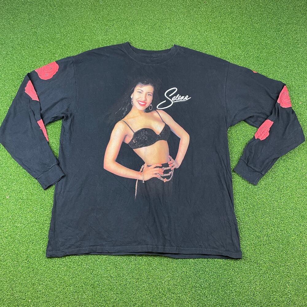 Selena Mens Black Long Sleeve Roses Music Concert Tour T-Shirt Sz XL